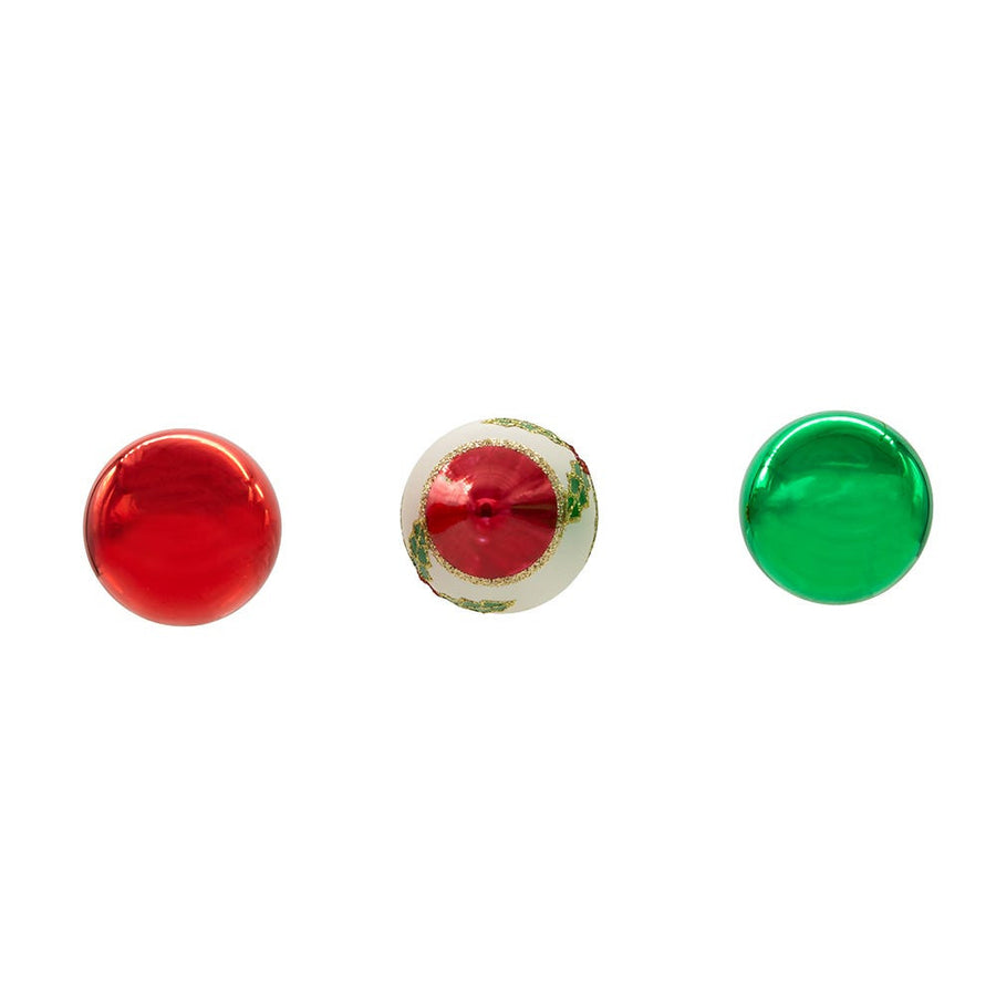 35MM Glass Green & Red Ball and Finial Ornaments