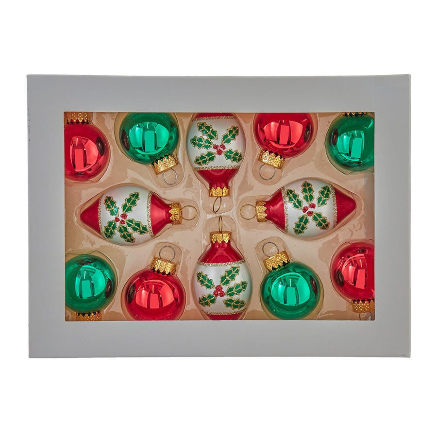 35MM Glass Green & Red Ball and Finial Ornaments