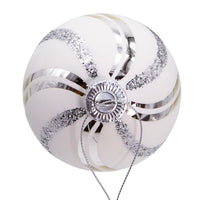 80MM Glass White Glittered Swirl Ball Ornaments