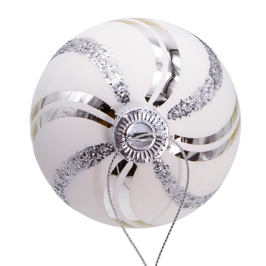 80MM Glass White Glittered Swirl Ball Ornaments
