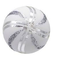 80MM Glass White Glittered Swirl Ball Ornaments