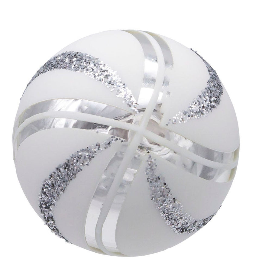 80MM Glass White Glittered Swirl Ball Ornaments