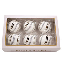 80MM Glass White Glittered Swirl Ball Ornaments