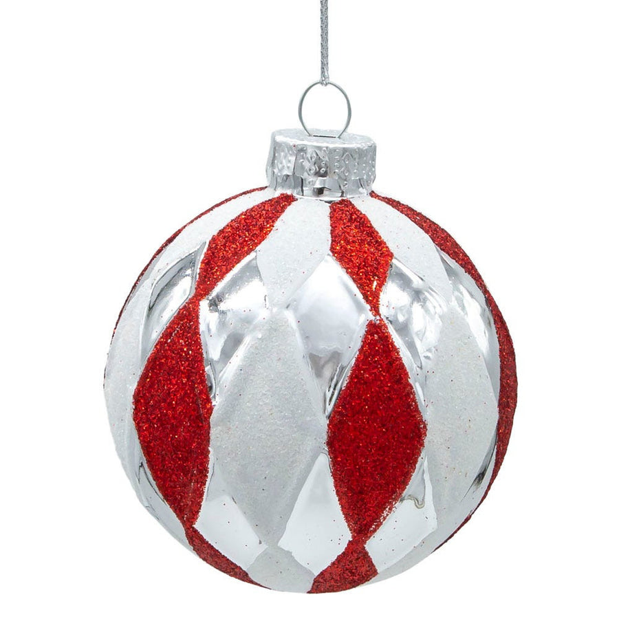 80MM Glass Red, White and Silver Ball Ornaments