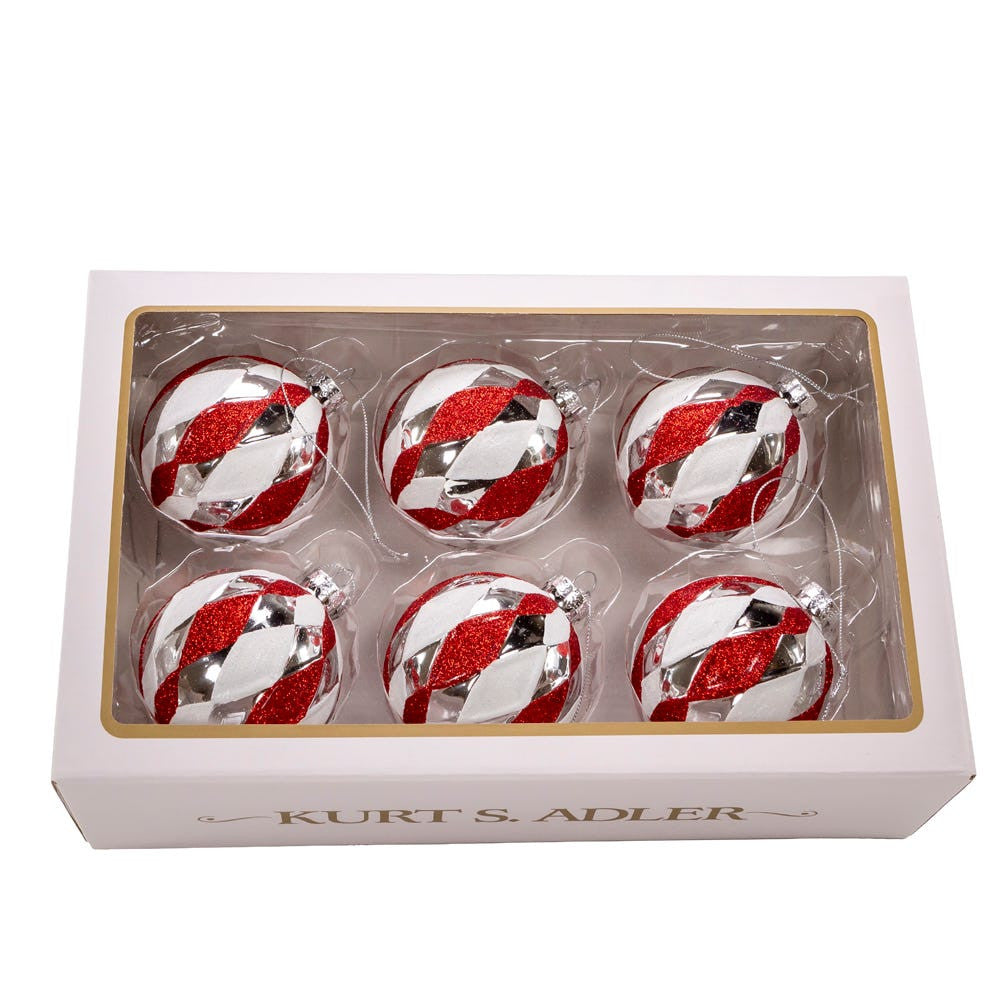 80MM Glass Red, White and Silver Ball Ornaments