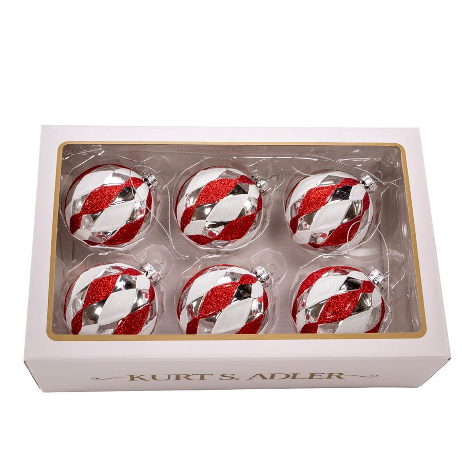 80MM Glass Red, White and Silver Ball Ornaments