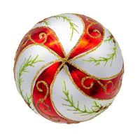 80MM Glass Red & White Holly Leaves Ball Ornaments