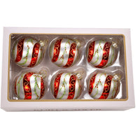 80MM Glass Red & White Holly Leaves Ball Ornaments