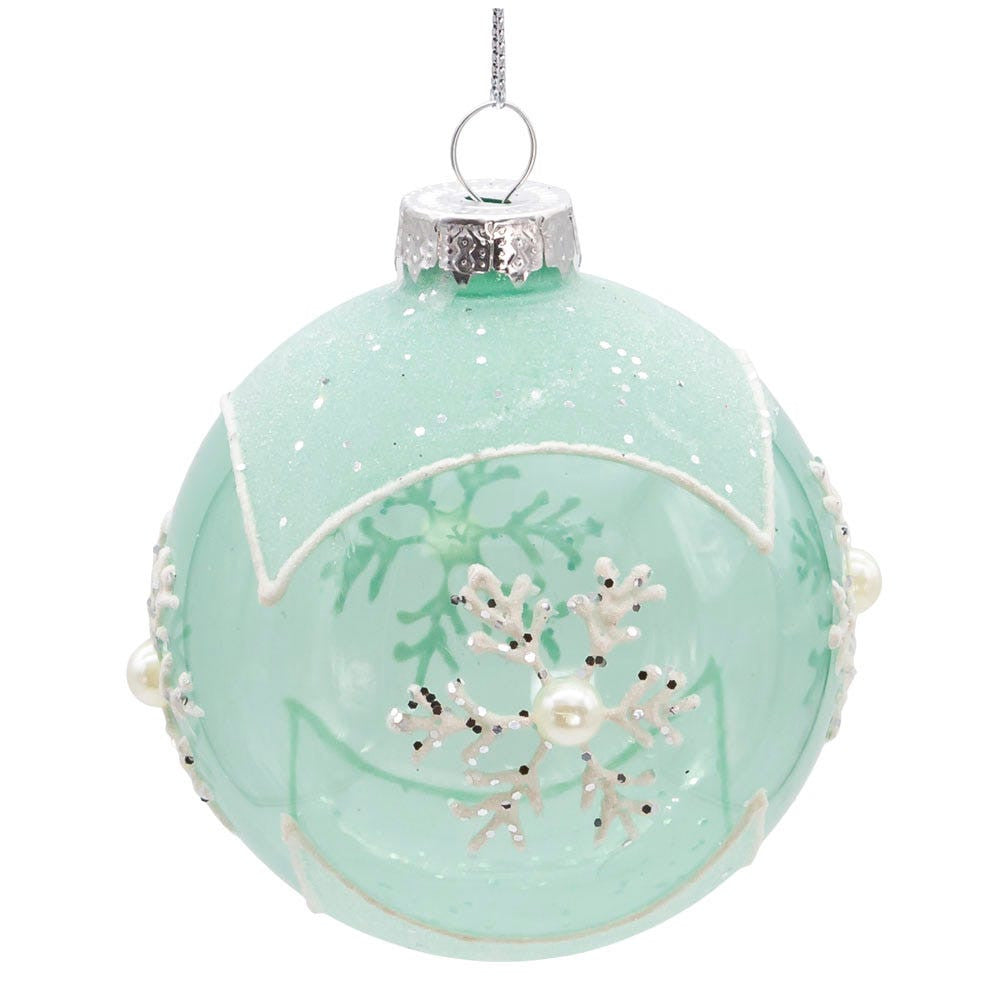 80MM Glass Teal Snowlike Ball Ornaments