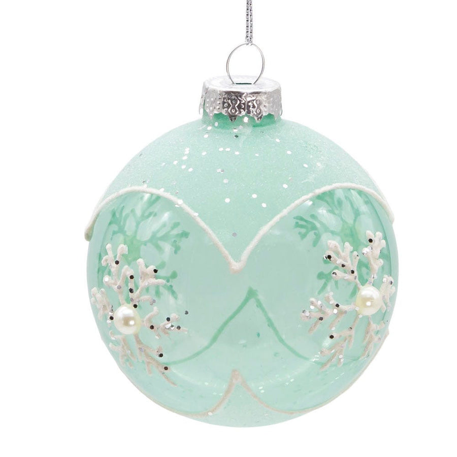 80MM Glass Teal Snowlike Ball Ornaments