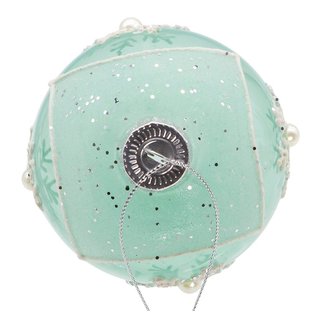 80MM Glass Teal Snowlike Ball Ornaments