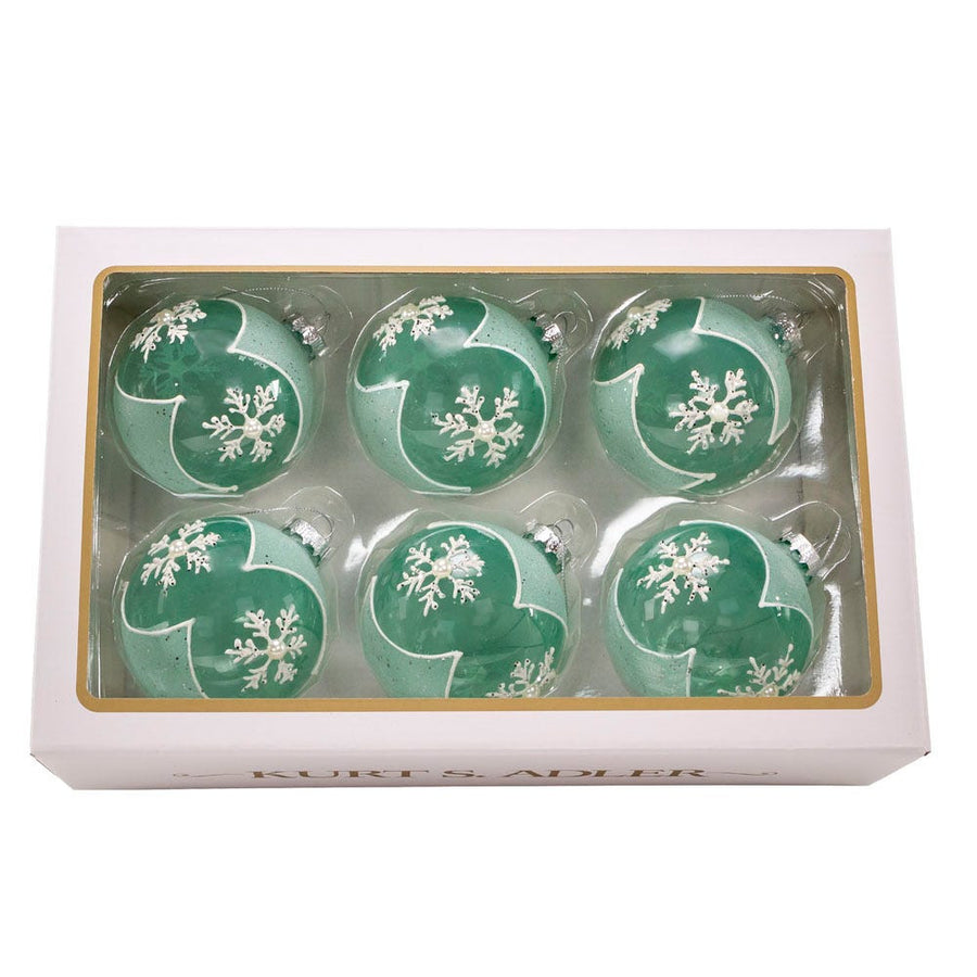 80MM Glass Teal Snowlike Ball Ornaments