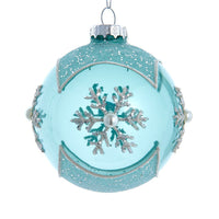 80MM Glass Teal Snowlike Ball Ornaments
