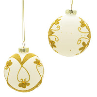 80MM Glass White With Gold Beading Ball Ornaments