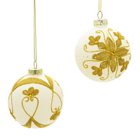 80MM Glass White With Gold Beading Ball Ornaments