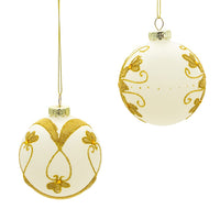 80MM Glass White With Gold Beading Ball Ornaments