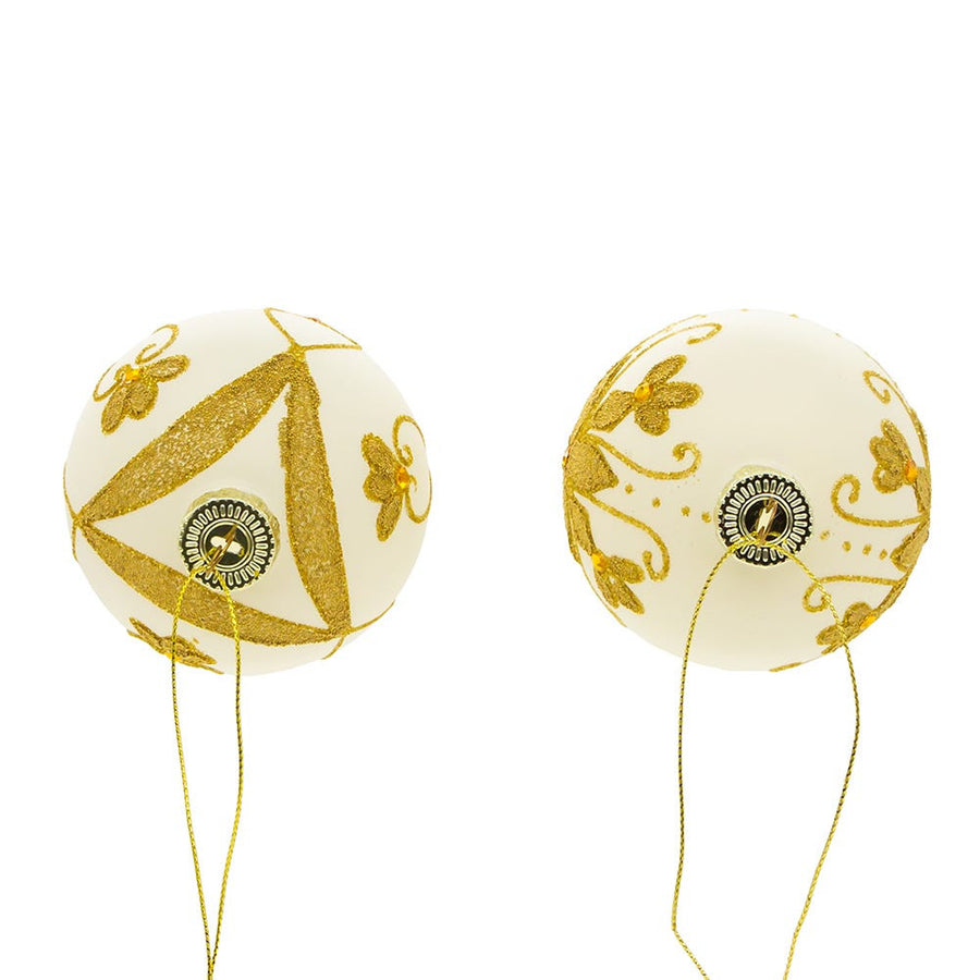 80MM Glass White With Gold Beading Ball Ornaments
