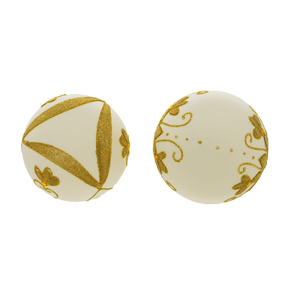 80MM Glass White With Gold Beading Ball Ornaments