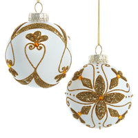 80MM Glass White With Gold Beading Ball Ornaments