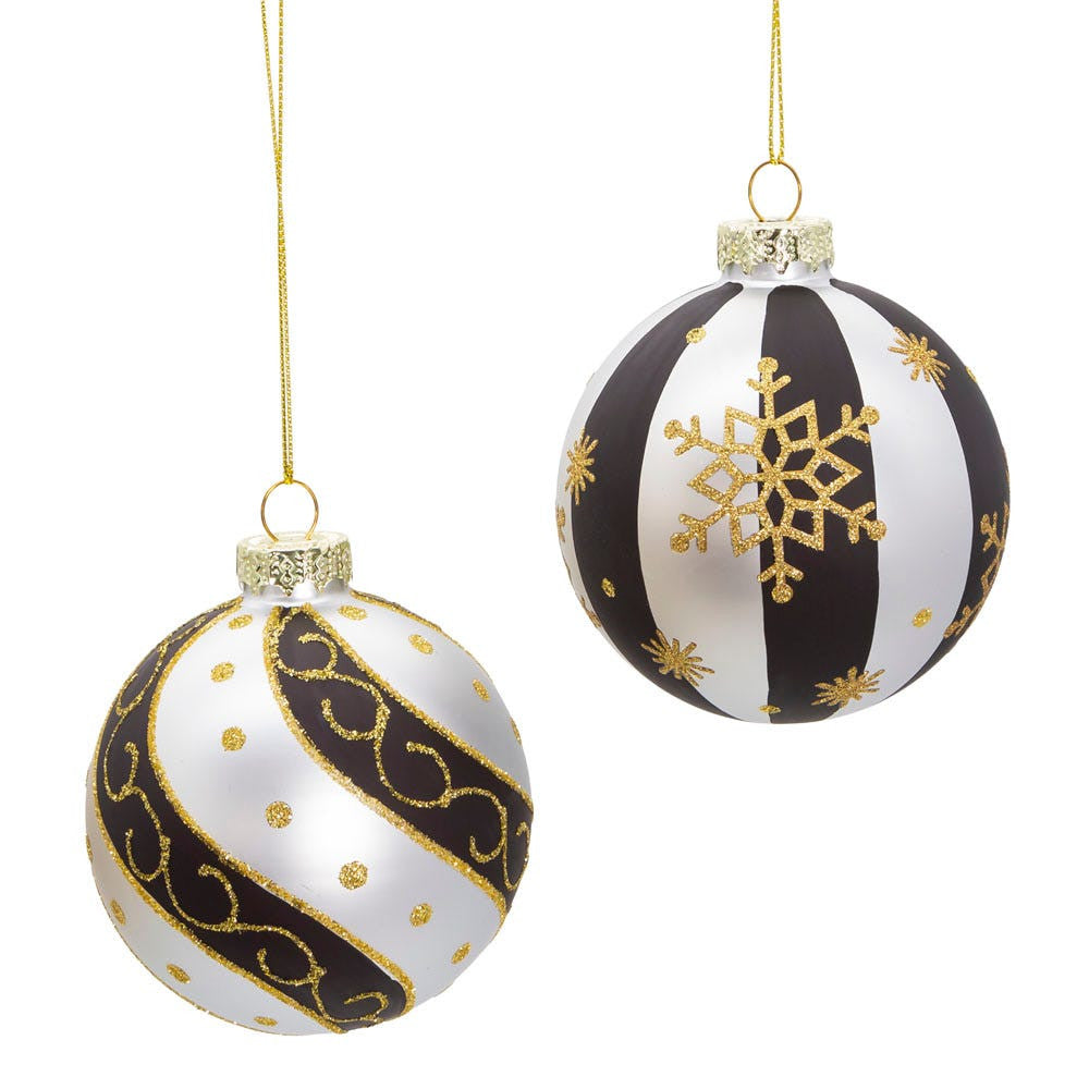80MM Glass Silver, Black & Gold Ball Ornaments