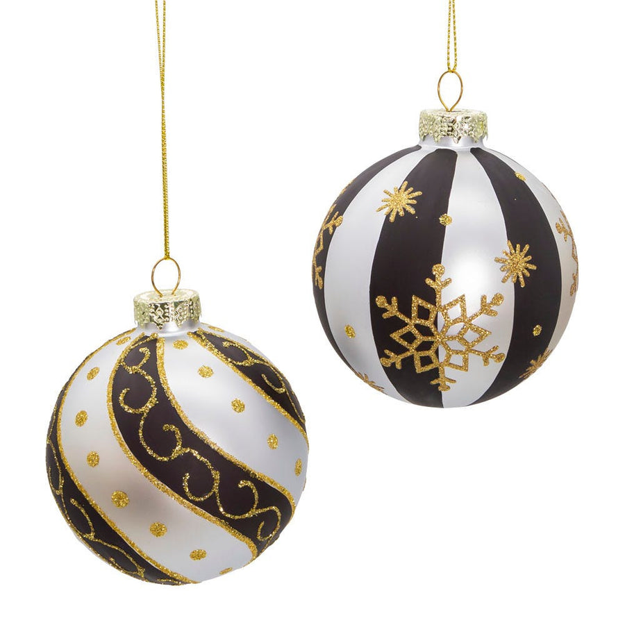 80MM Glass Silver, Black & Gold Ball Ornaments