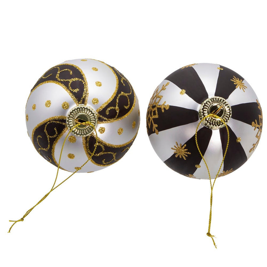 80MM Glass Silver, Black & Gold Ball Ornaments
