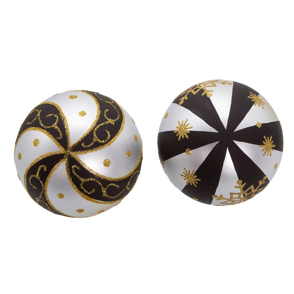 80MM Glass Silver, Black & Gold Ball Ornaments
