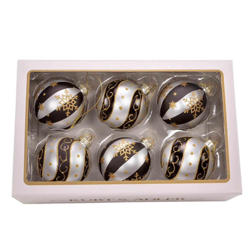 80MM Glass Silver, Black & Gold Ball Ornaments