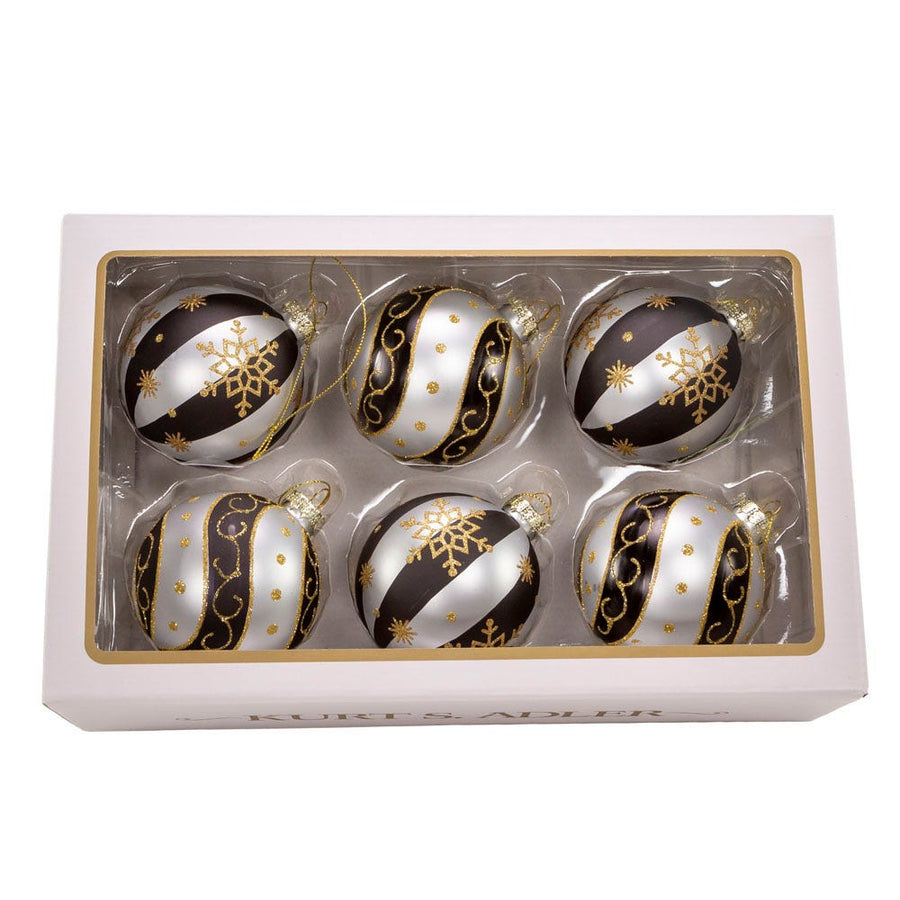 80MM Glass Silver, Black & Gold Ball Ornaments
