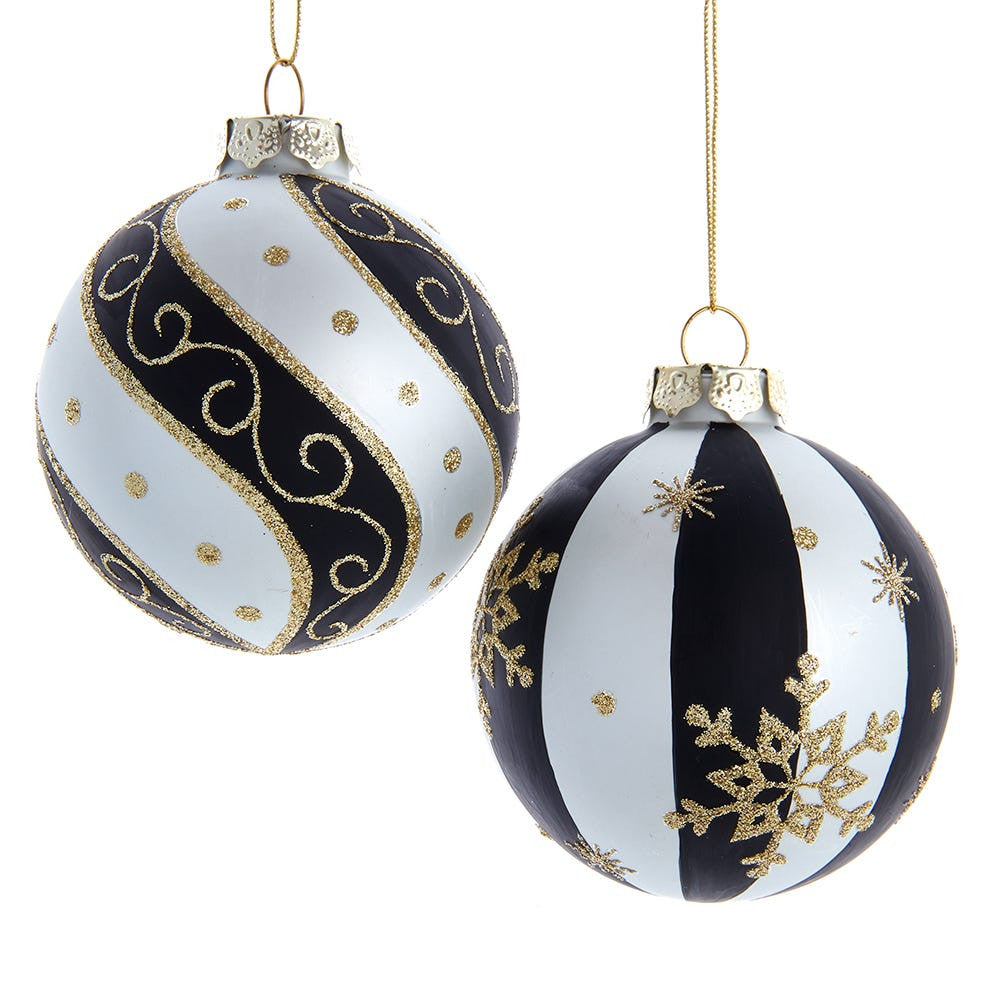 80MM Glass Silver, Black & Gold Ball Ornaments