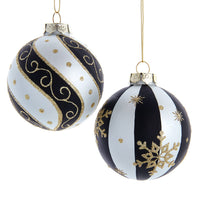 80MM Glass Silver, Black & Gold Ball Ornaments