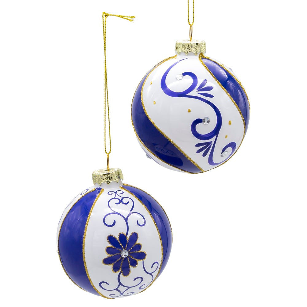 80MM Glass Blue & White Ball Ornaments