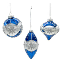 80MM Glass Blue Snowflake Ball, Onion and Teardrop Shaped Ornaments