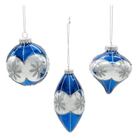 80MM Glass Blue Snowflake Ball, Onion and Teardrop Shaped Ornaments