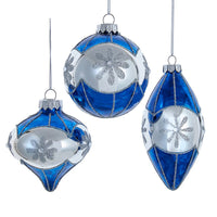 80MM Glass Blue Snowflake Ball, Onion and Teardrop Shaped Ornaments