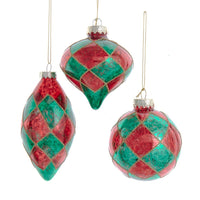 80MM Glass Green & Red Ball, Onion & Teardrop Shaped Ornaments