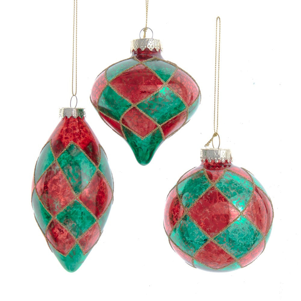 80MM Glass Green & Red Ball, Onion & Teardrop Shaped Ornaments