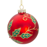 80MM Glass Red Ball With Holly and Berries Ornaments