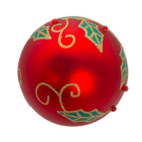 80MM Glass Red Ball With Holly and Berries Ornaments