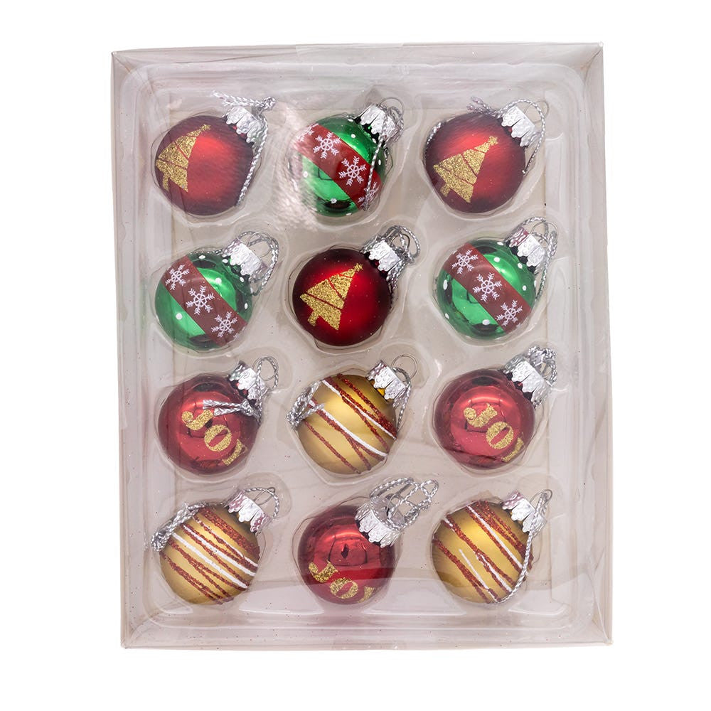 25MM Miniature Glass Red & Green Ball Ornaments