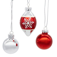 35MM Glass Red & Silver With Snowflake Teardrop & Ball Ornaments