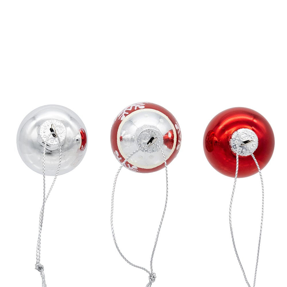35MM Glass Red & Silver With Snowflake Teardrop & Ball Ornaments