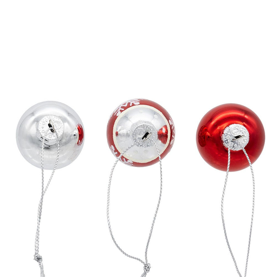 35MM Glass Red & Silver With Snowflake Teardrop & Ball Ornaments