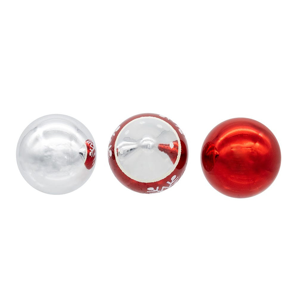 35MM Glass Red & Silver With Snowflake Teardrop & Ball Ornaments