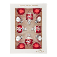 35MM Glass Red & Silver With Snowflake Teardrop & Ball Ornaments