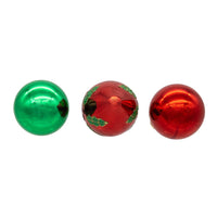 35MM Glass Green & Red With Holly Leaves Teardrop & Ball Ornaments