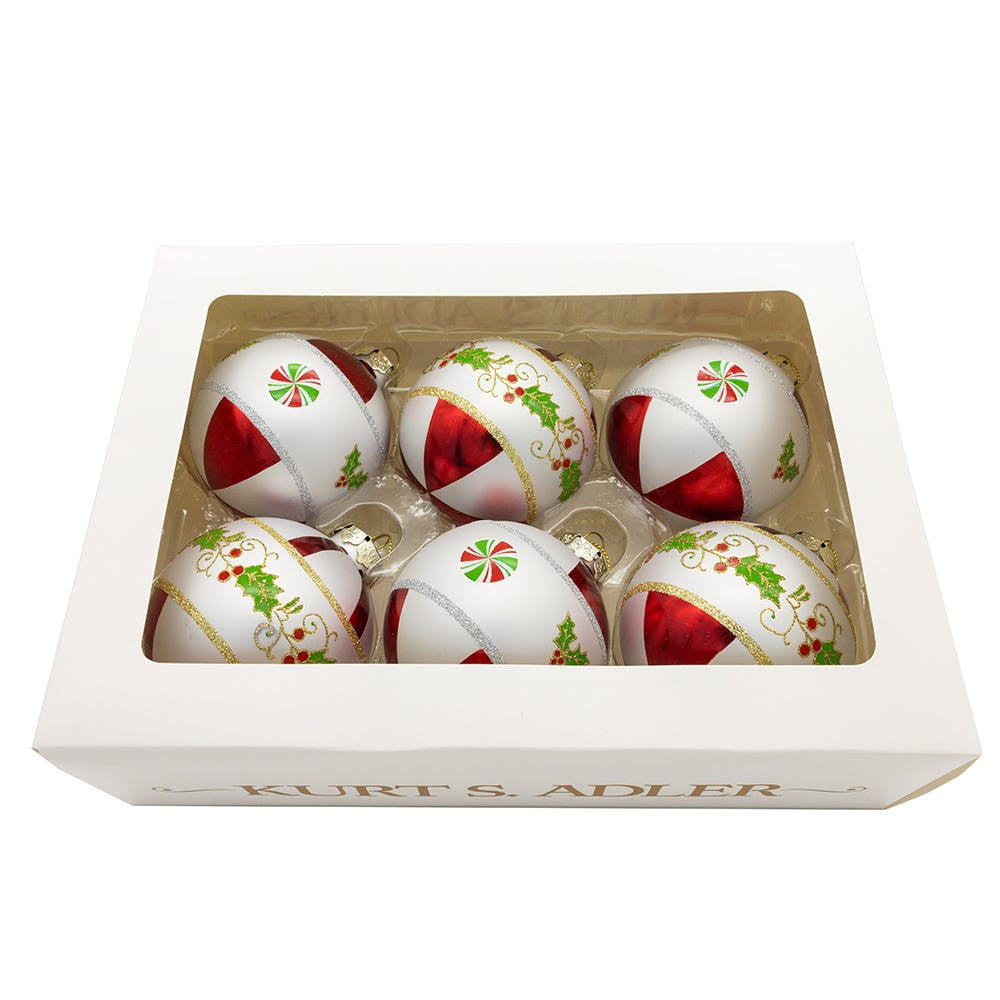80MM Glass Holly Leaves Ball Ornaments, 2 Assorted