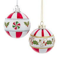 80MM Glass Holly Leaves Ball Ornaments, 2 Assorted
