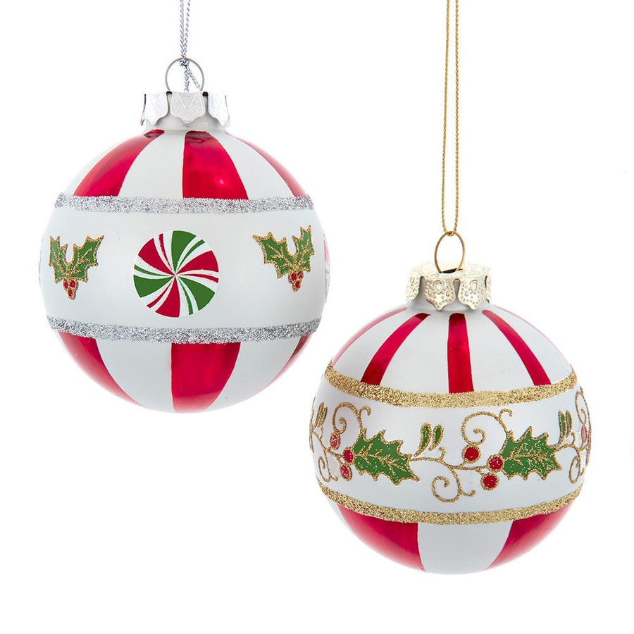 80MM Glass Holly Leaves Ball Ornaments, 2 Assorted