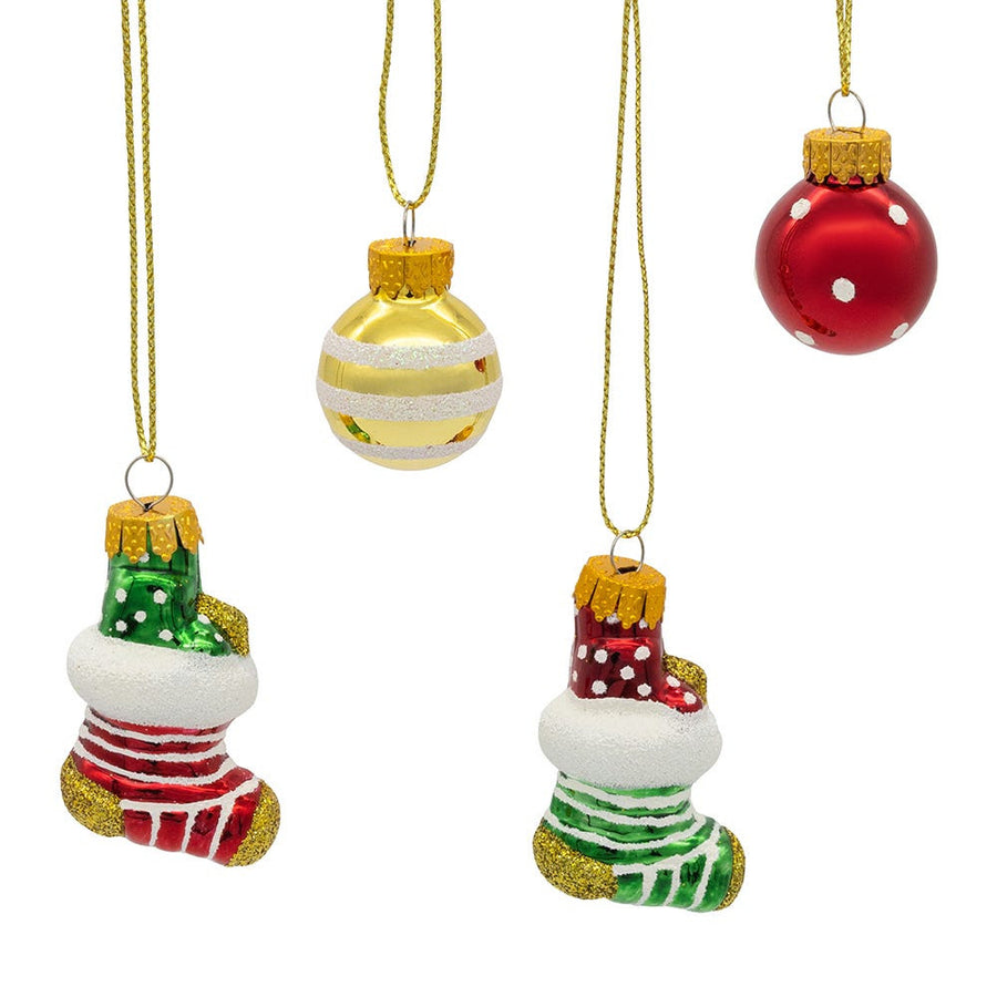 25MM Glass Stocking & Ball Ornaments